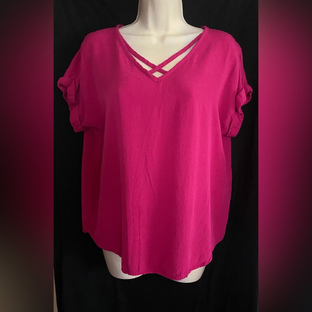 East 5th Fuchsia blouse with rolled sleeves & cutout in front, Sz. S, worn once